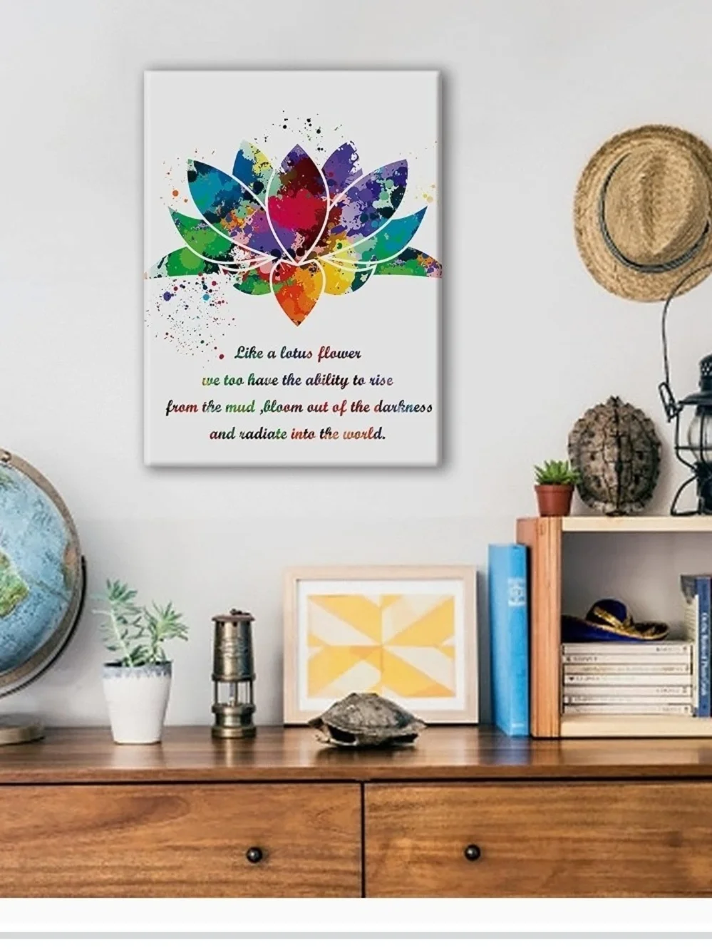 Inspirational Rainbow Lotus Wall Art Canvas - Multicolor